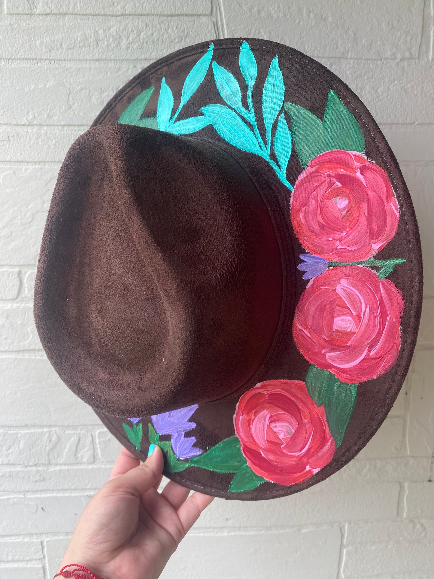 Hand-painted Faux Suede hat: Dark Brown, Large