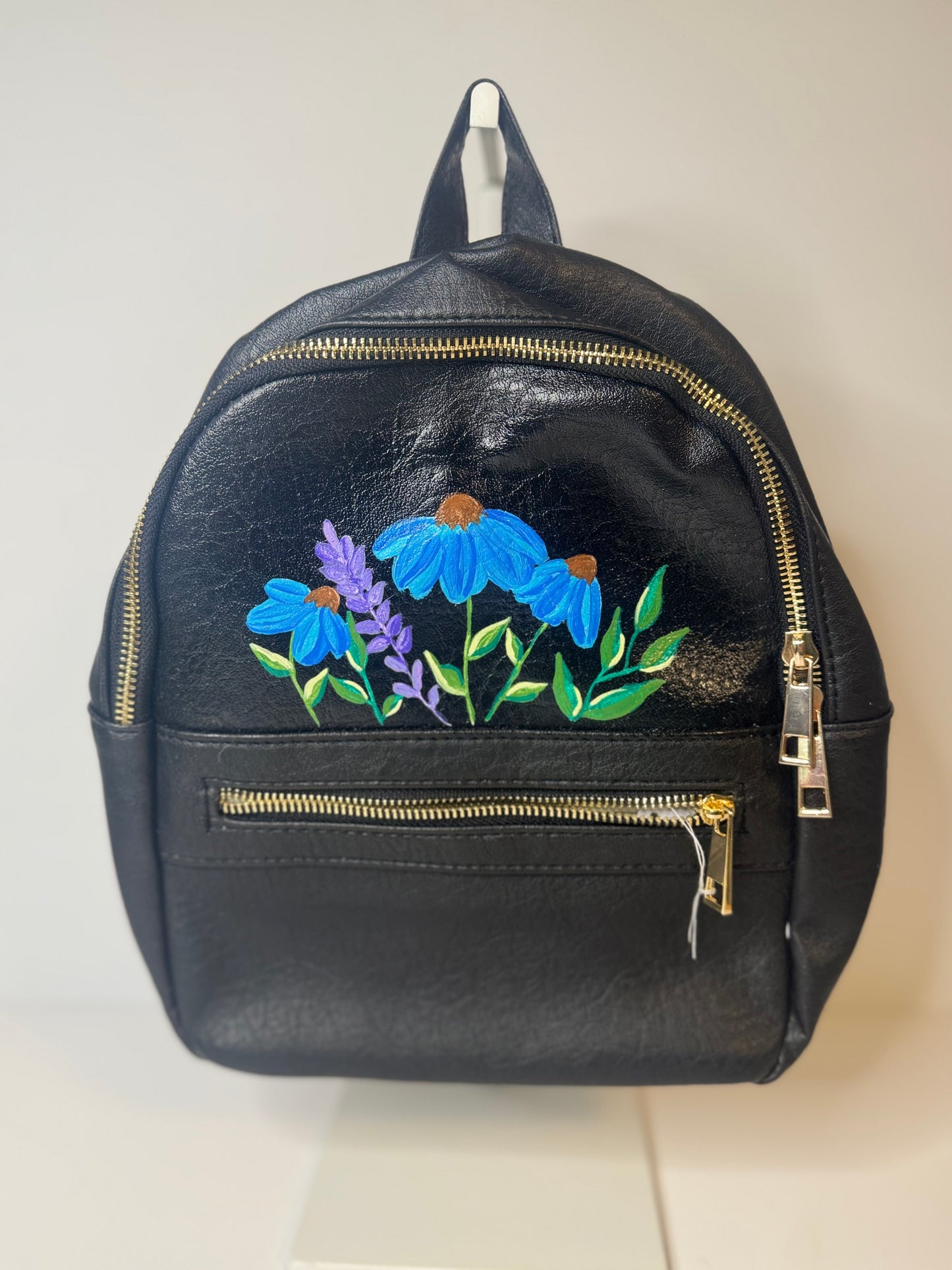 Mini backpack (Black w Blue flowers)