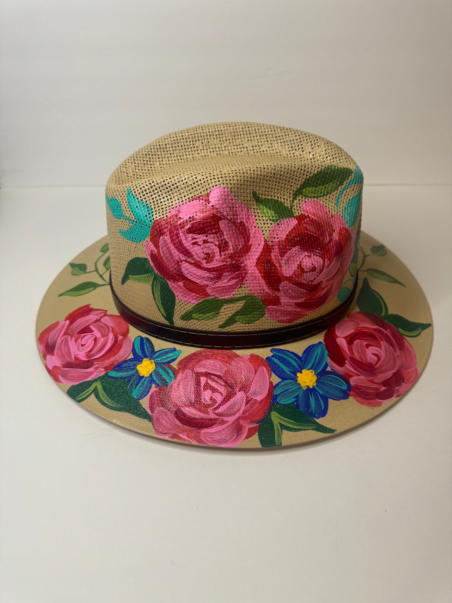 Hand-painted straw hat: Tan, Large