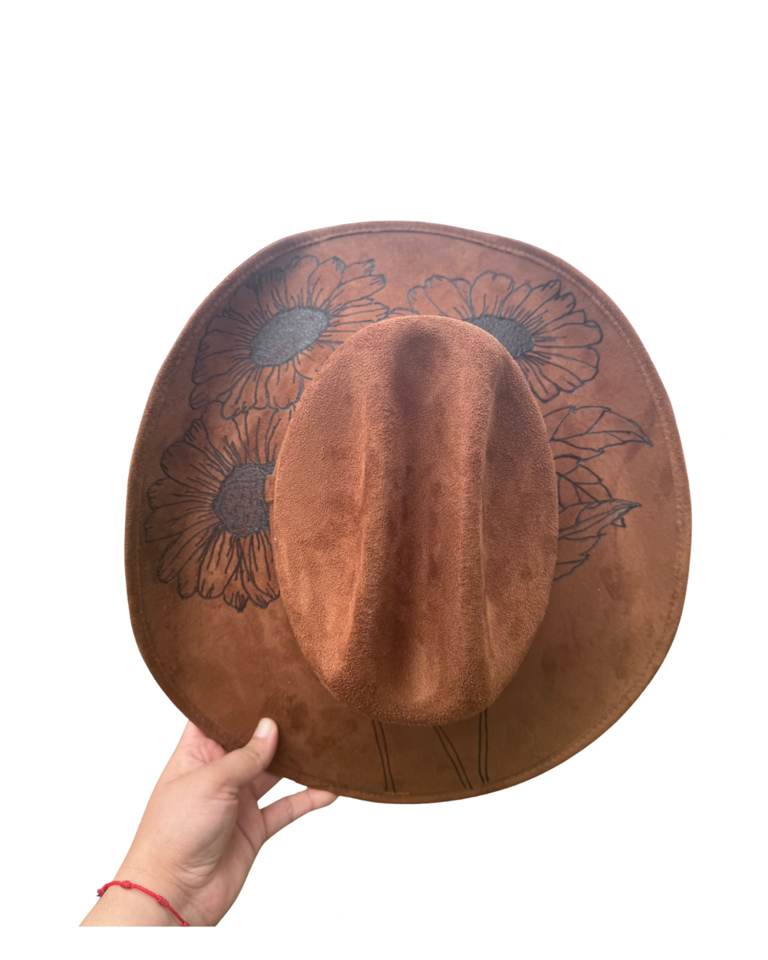 Hand Burned Faux Suede Texana cowboy hat: caramel, Medium