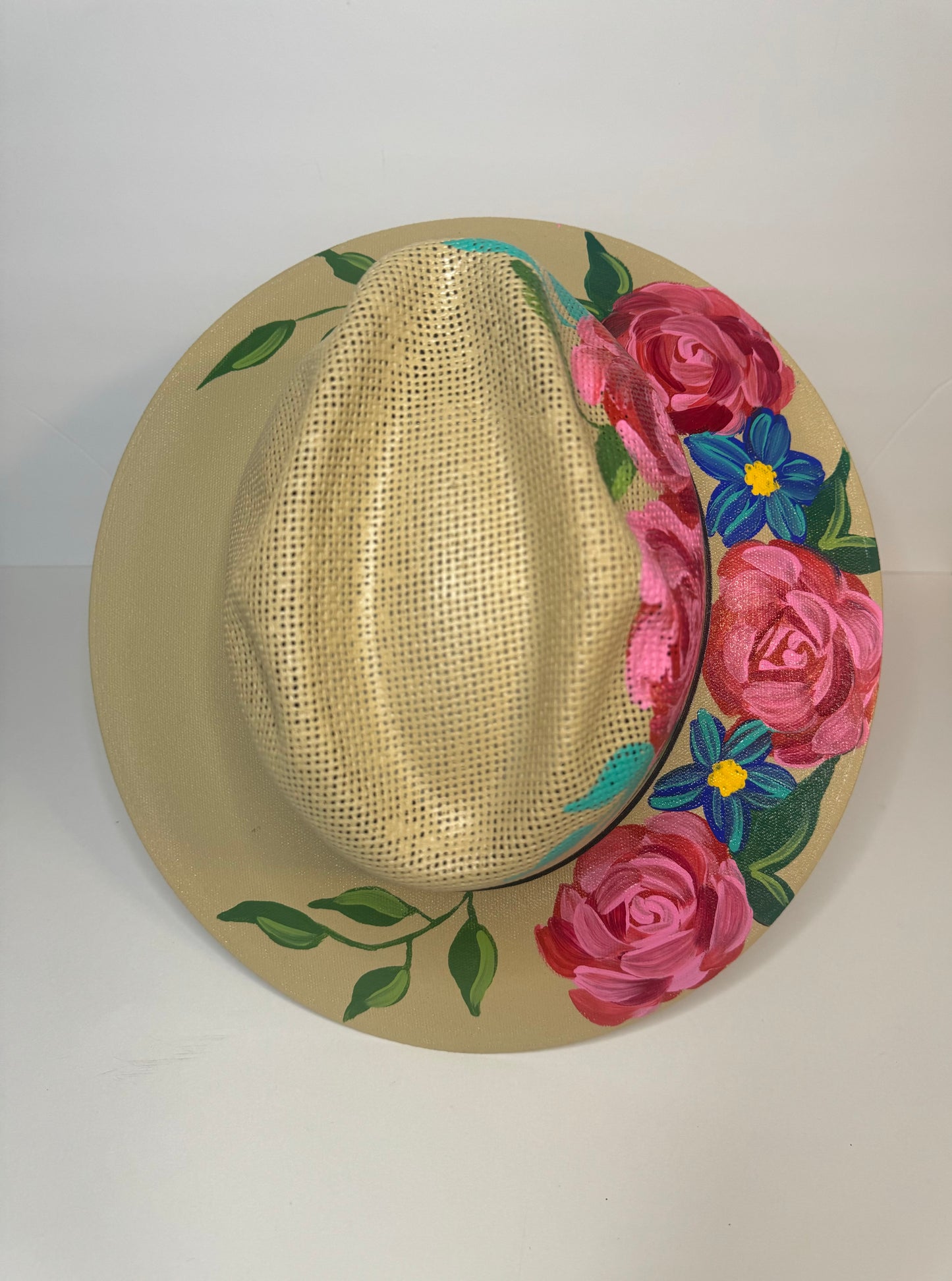 Hand-painted straw hat: Tan, Large