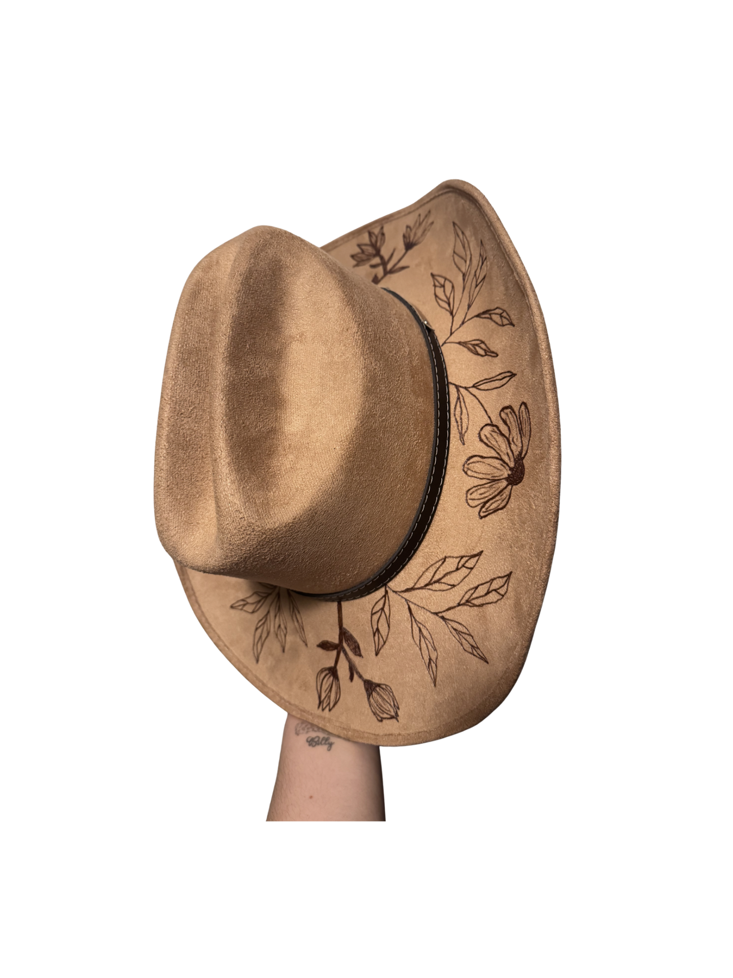 Hand Burned Faux Suede Texana cowboy hat: Cappuccino, Large