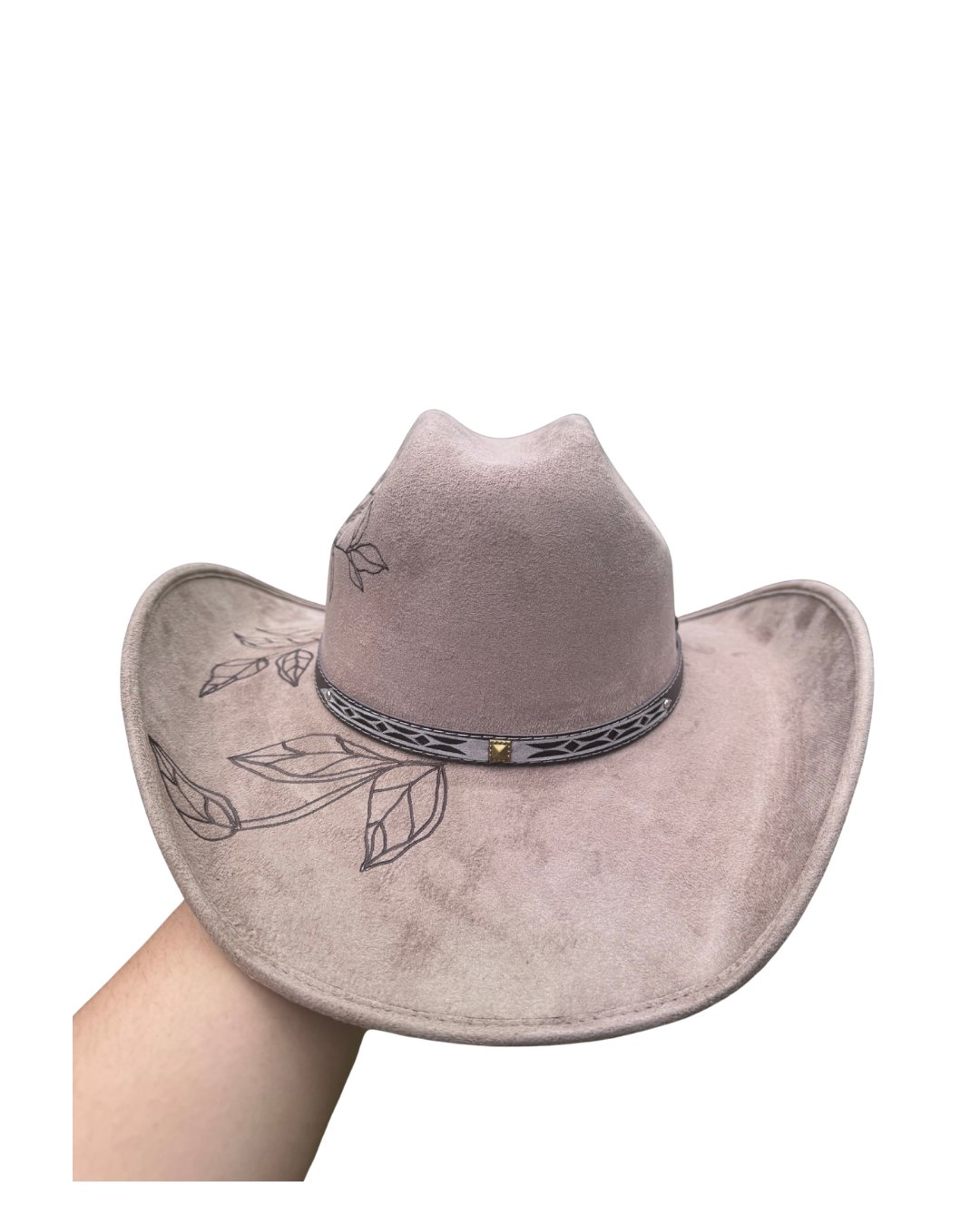 Hand Burned Faux Suede Texana cowboy hat: Sand, X-Large
