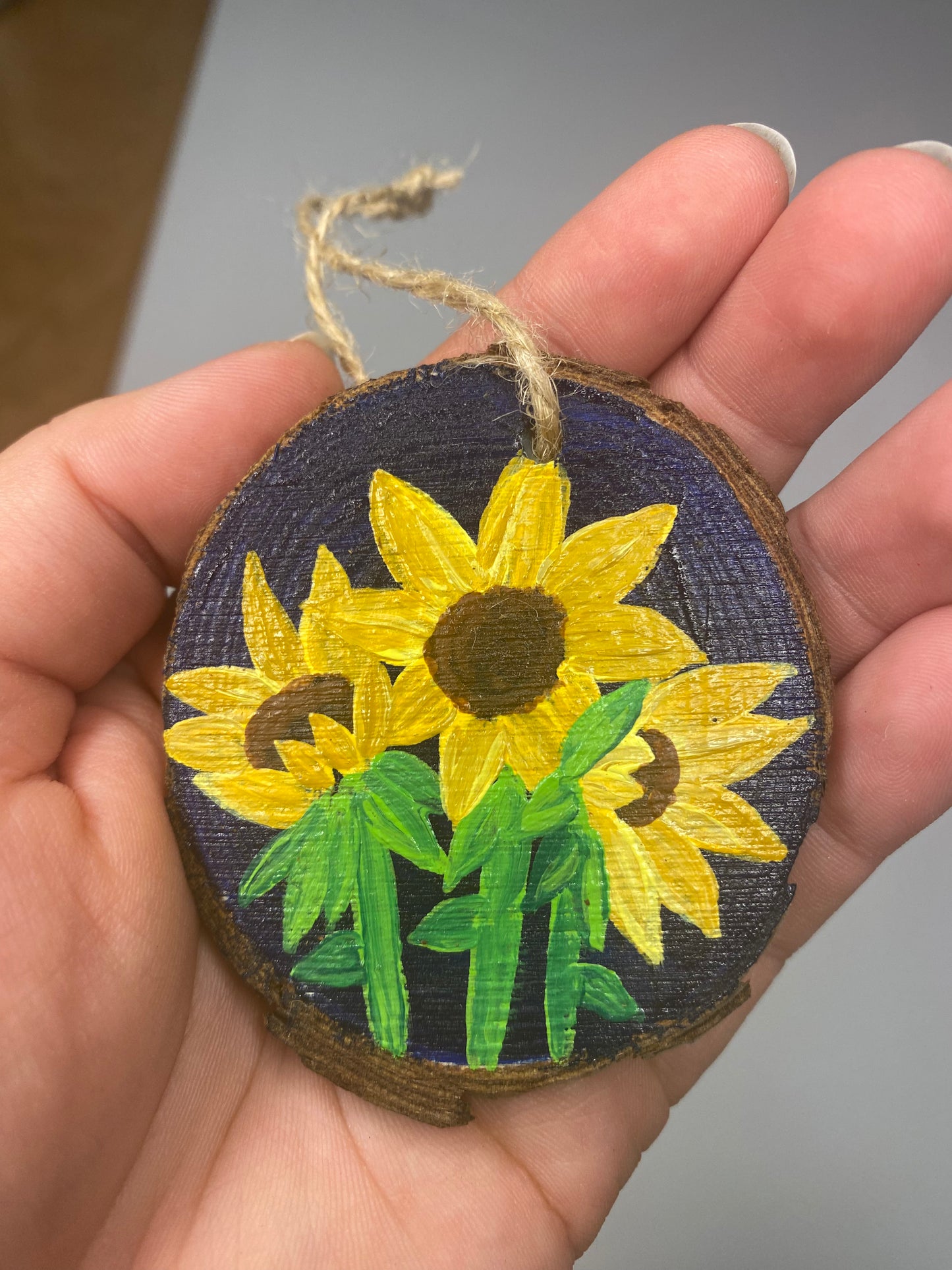 Wood Ornament (Blue Bunch of Sunflowers)