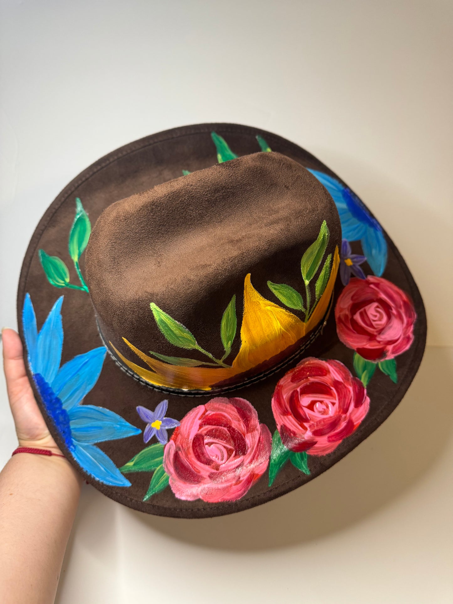 Hand-painted Faux Suede Cowboy hat: Chocolate, Large