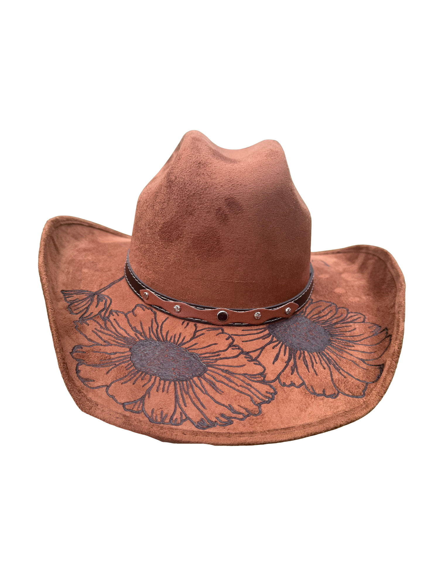 Hand Burned Faux Suede Texana cowboy hat: caramel, Large