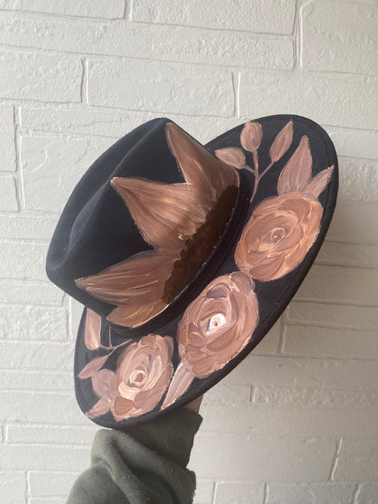 Hand-painted Faux Suede hat: Black, Large 2