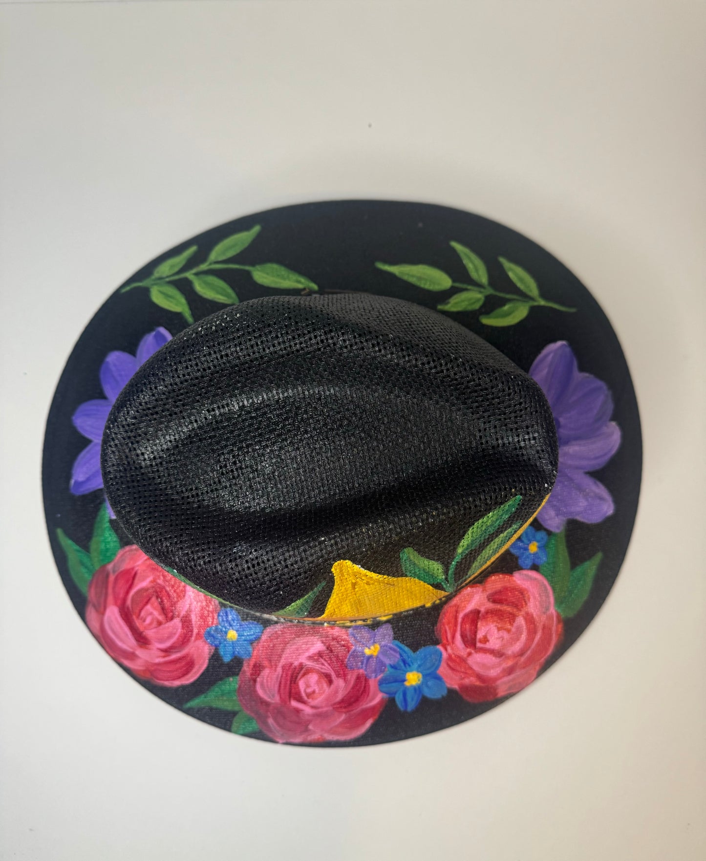 Hand-painted straw hat: Black, Large