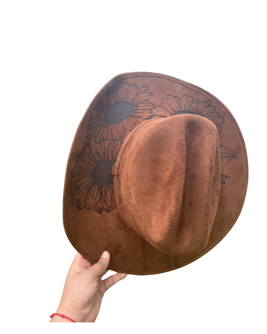 Hand Burned Faux Suede Texana cowboy hat: caramel, Medium