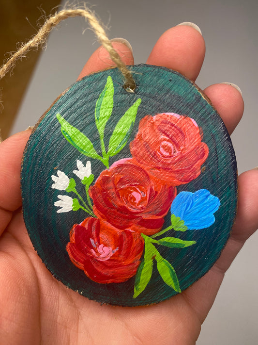 Wood Ornament (Green with Roses 1)