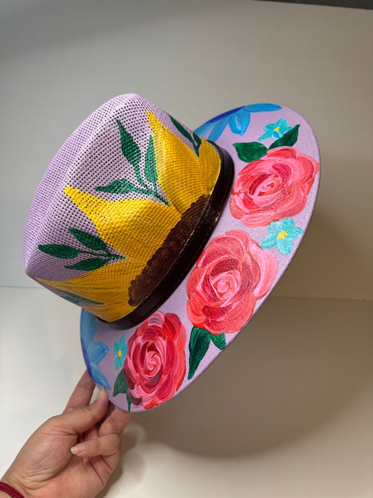 Hand-painted straw hat: Lavender, Medium