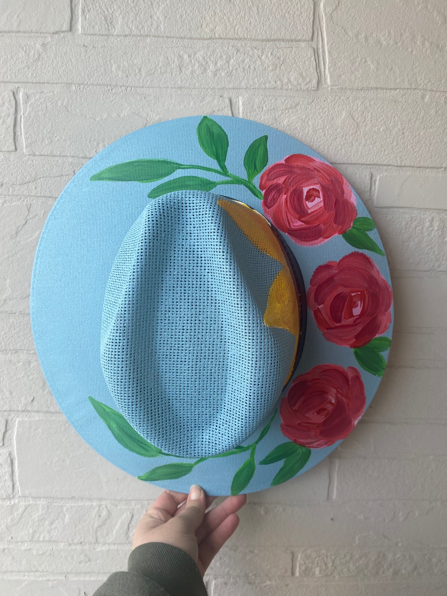 Hand-painted straw hat: Light Blue, Large