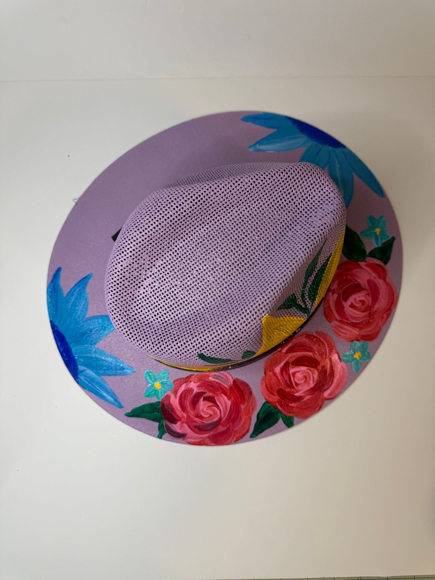 Hand-painted straw hat: Lavender, Medium