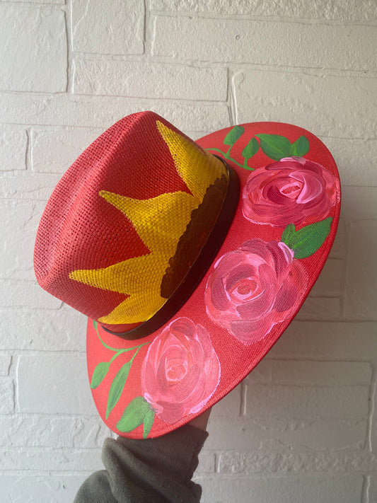 Hand-painted straw hat: Red, Large