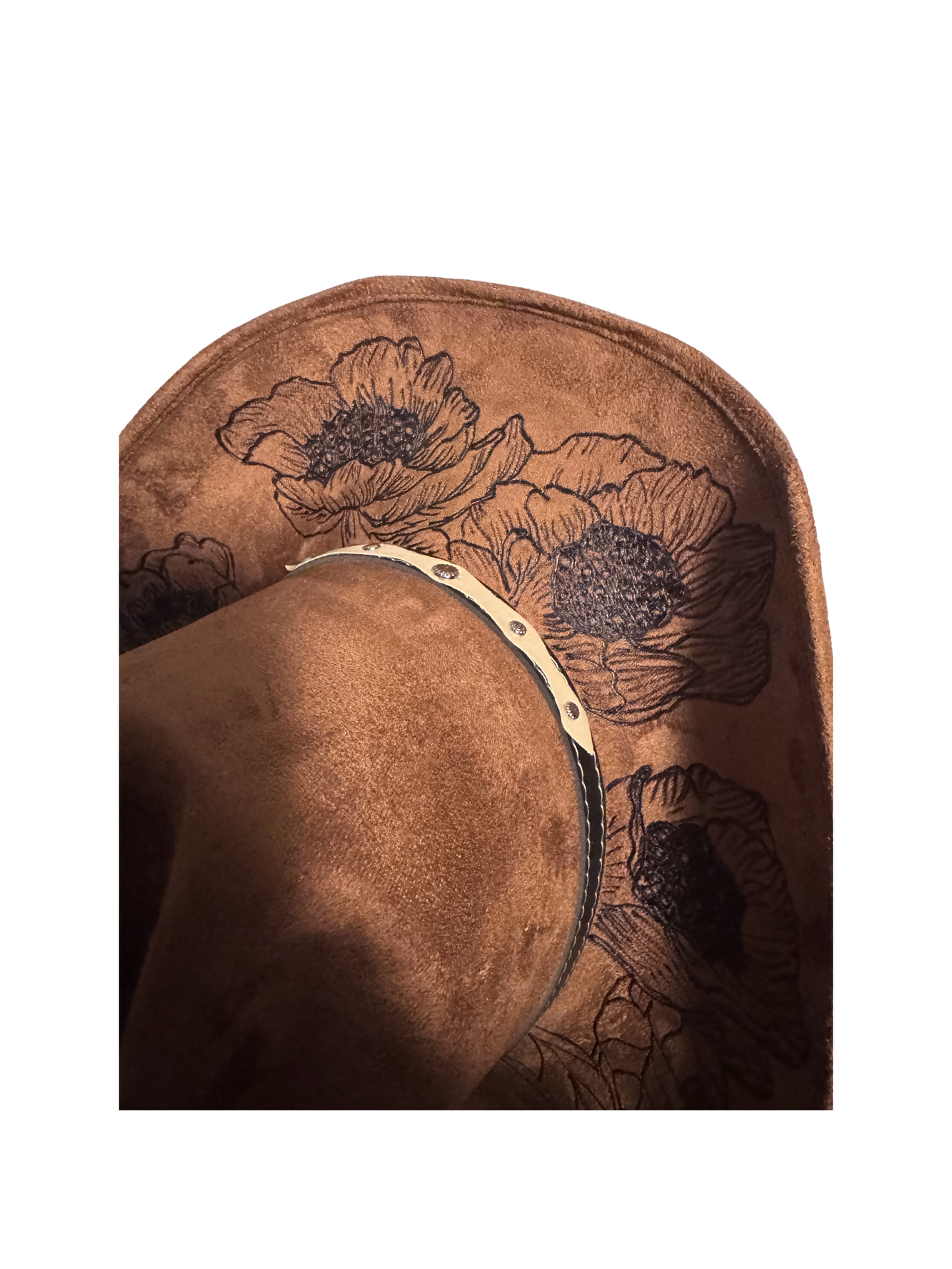 Hand Burned Faux Suede Texana cowboy hat: caramel, Large
