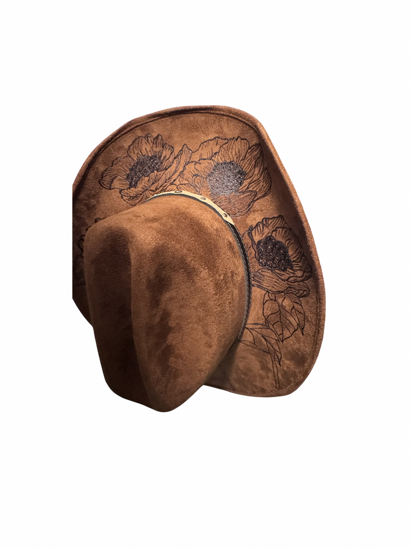 Hand Burned Faux Suede Texana cowboy hat: caramel, Large