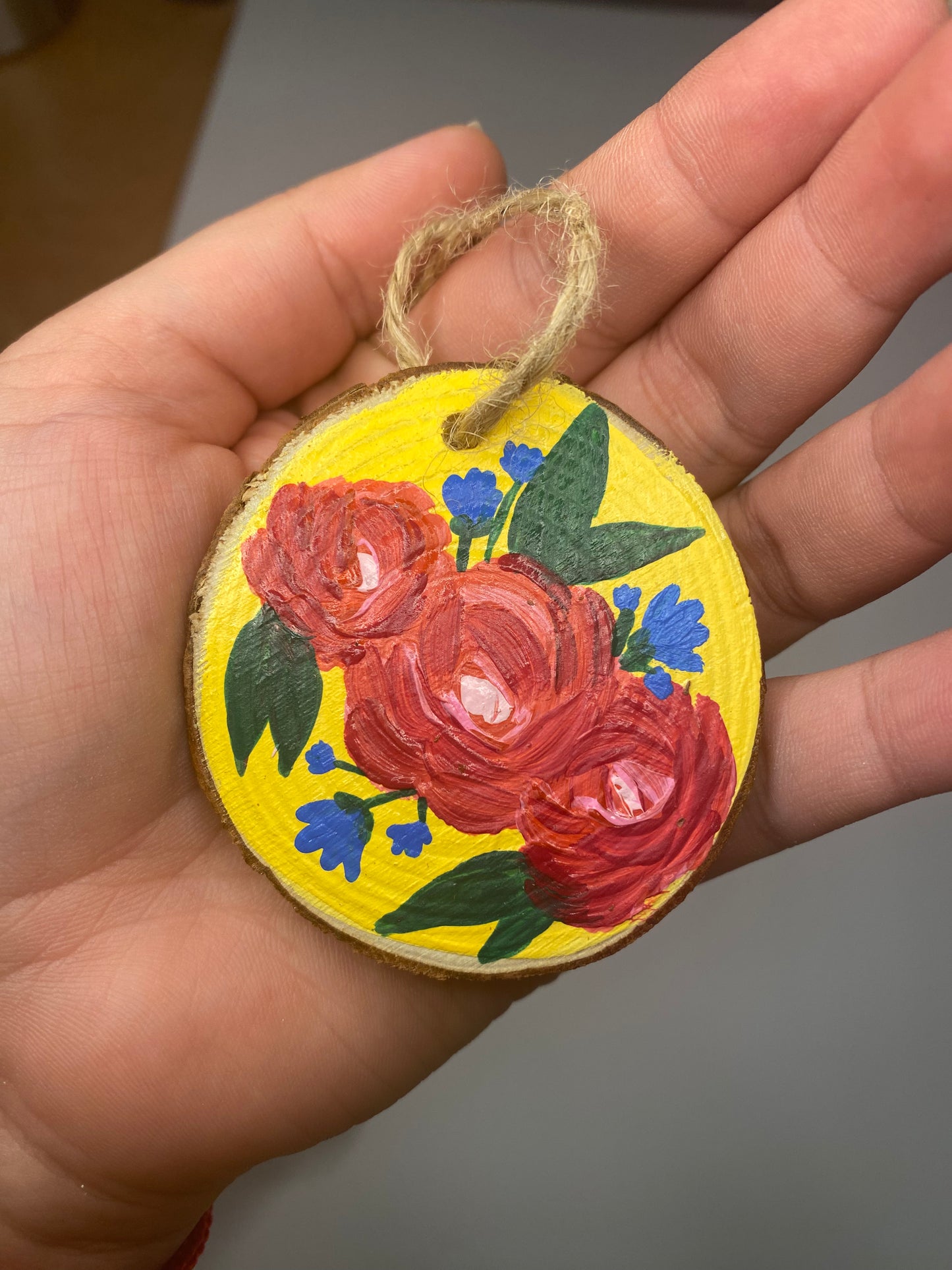 Wood Ornament (Yellow with Roses)